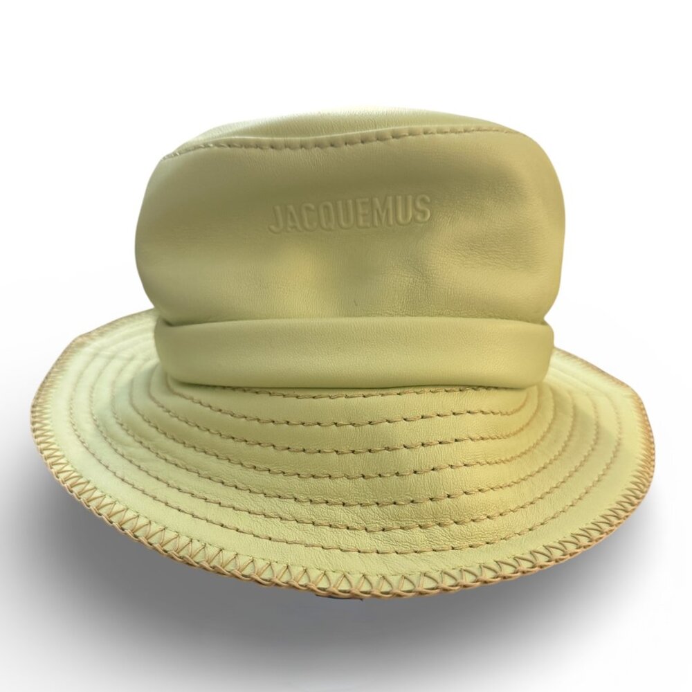 NWT Jacquemus "Le Bob Mentalo" Leather Bucket Hat - Light Green Sz 56 -MSRP $245